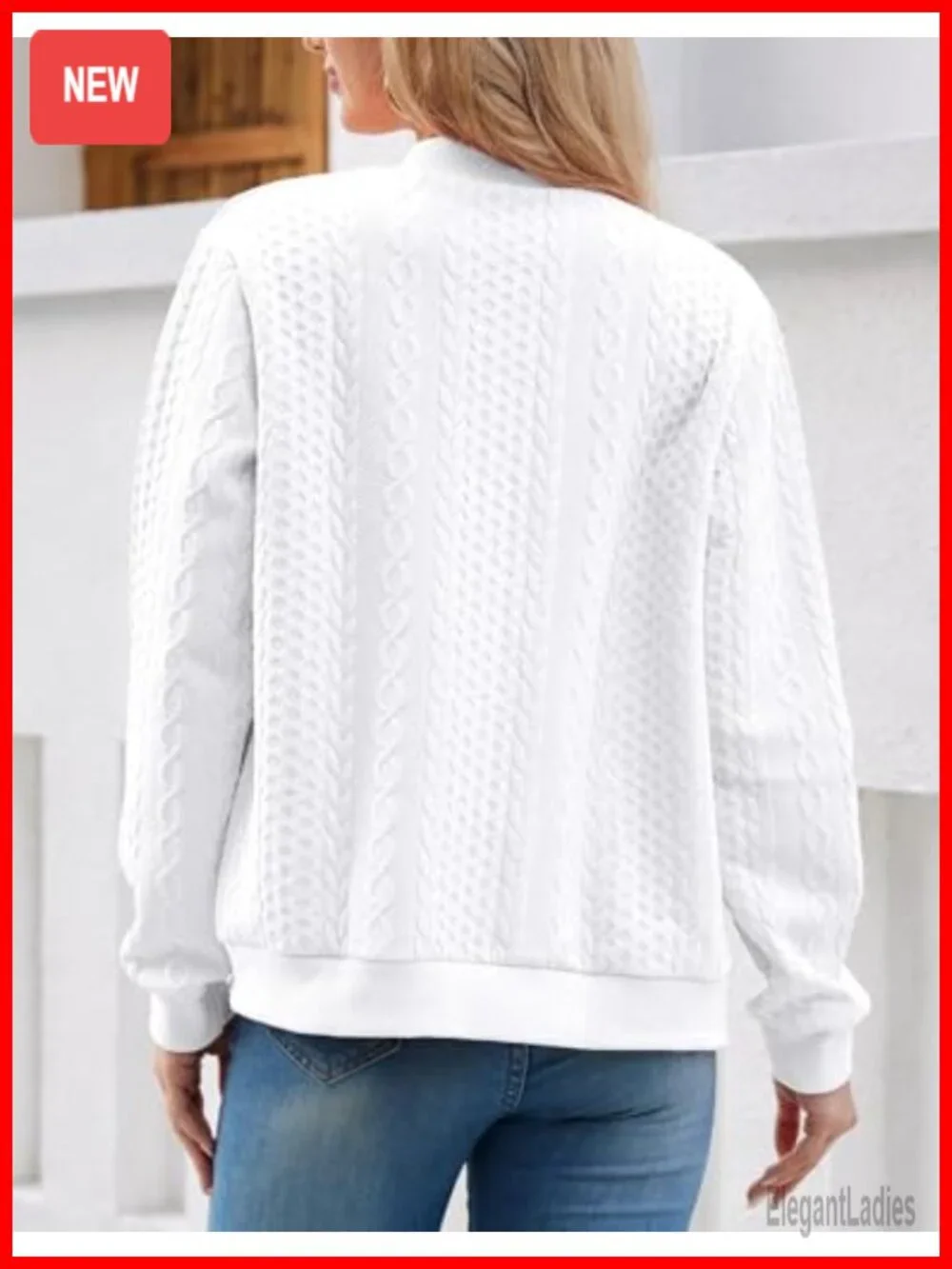 Zip Up Cardigan Sweater Cable Knit Long Sleeve Crewneck Coat Women